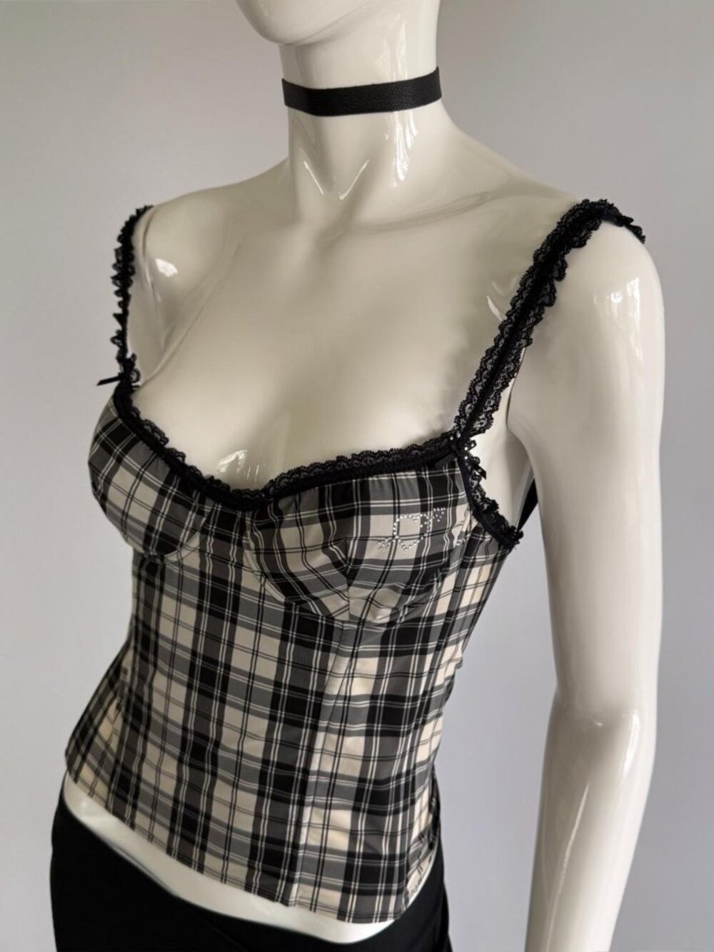 Archival Vintage 00s Blugirl Blumarine Plaid Lace Bustier Corset Top
